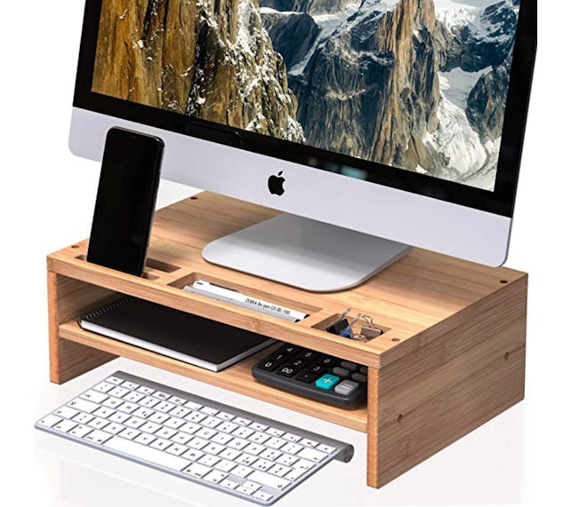 Well Weng Desk Monitor Riser Stand With Storage Organizer