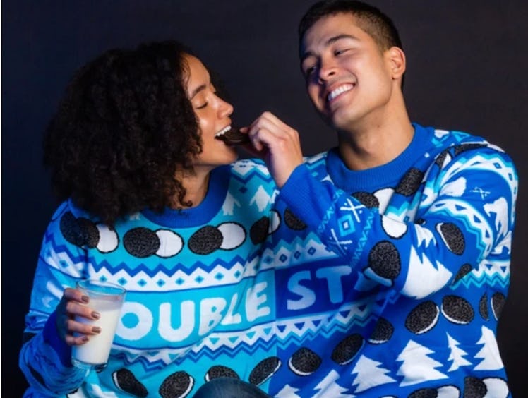 Oreo's Ugly Holiday Sweaters & Gifts For 2019 include a pullover for two people.