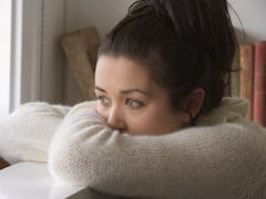 Woman about to cry on Thanksgiving