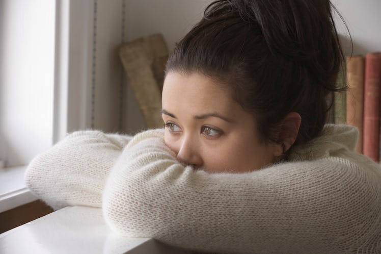 Woman about to cry on Thanksgiving