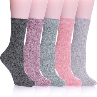 Color City Women's Knit Wool Crew Socks (5-Pack)