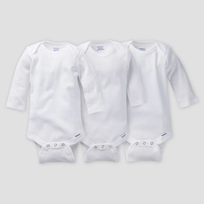 Gerber Baby Organic Cotton 3pk Long Sleeve Onesies Bodysuit - White