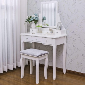 BEWISHOME Vanity Set With Mirror & Cushioned Stool