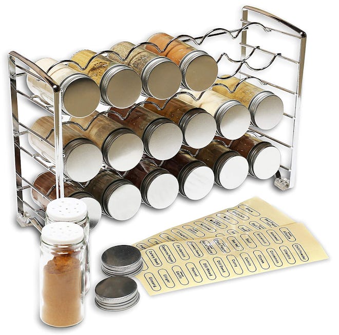 DecoBros Spice Rack Stand with Bottles and Labels