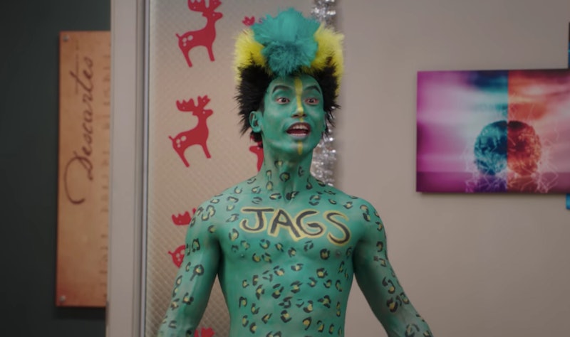 Jason Mendoza in Jacksonville Jaguars body paint on 'The Good Place'