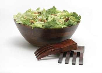 Lipper International Wavy Rim Serving Bowl with Salad Hands