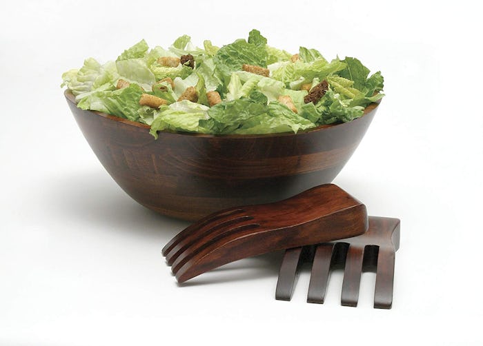 Lipper International Wavy Rim Serving Bowl with Salad Hands