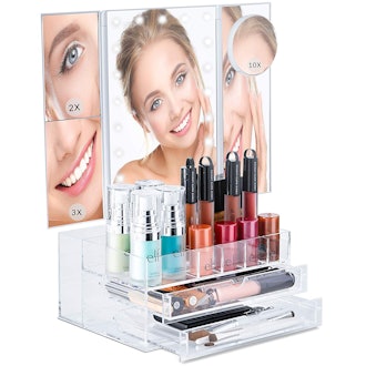 Bellapelle Trifold LED Lighted Mirror With Makeup Organizer 