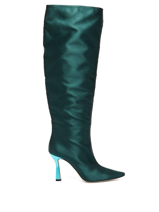 Lina Point-Toe Slouch Satin Knee-High Boots