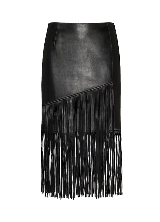 Regular-fit leather mini skirt with long fringing