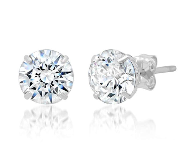 Parade Of Jewels 14k Solid Gold Round Zirconia Stud Earrings