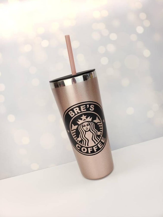Rose Gold Hot Tumbler With Matte Black Personalized Starbucks Logo