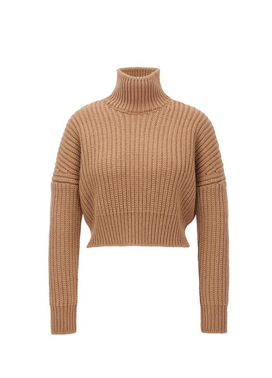 Cropped structured-knit sweater in wool with high neckline