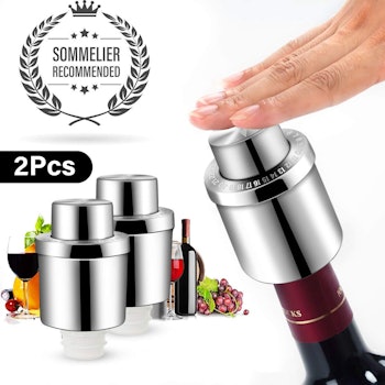 GiniHome Stainless Steel Vacuum Wine Stoppers (Set Of 2)