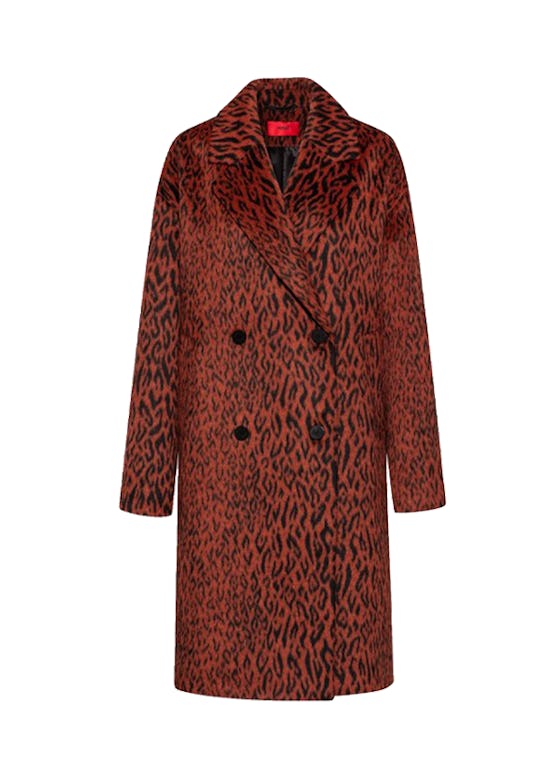 Relaxed-fit double-breasted coat in leopard fabric