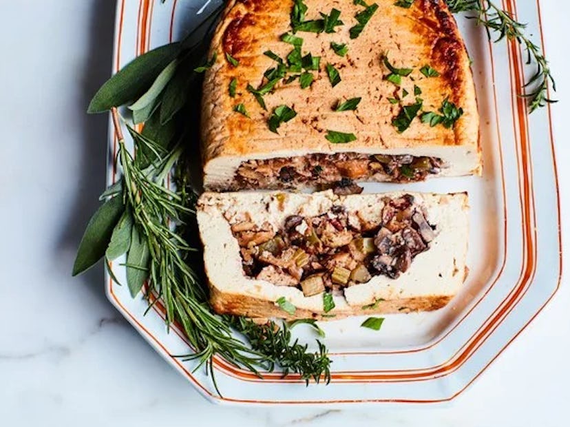Vegan tofurky with mushroom stuffing and gravy recipe from Epicurious is a perfect, impressive holid...