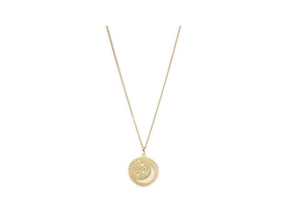 Moon + Star Pendant Gold-Tone Stainless Steel Necklace