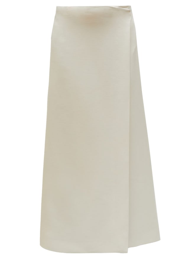 Saio Wrap-Front Wool Blend Midi Skirt
