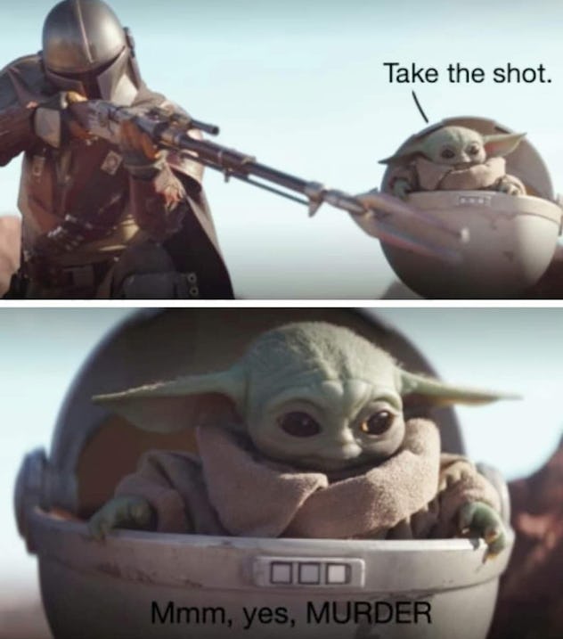 A picture of a murderous Yoda and the Mandalorian