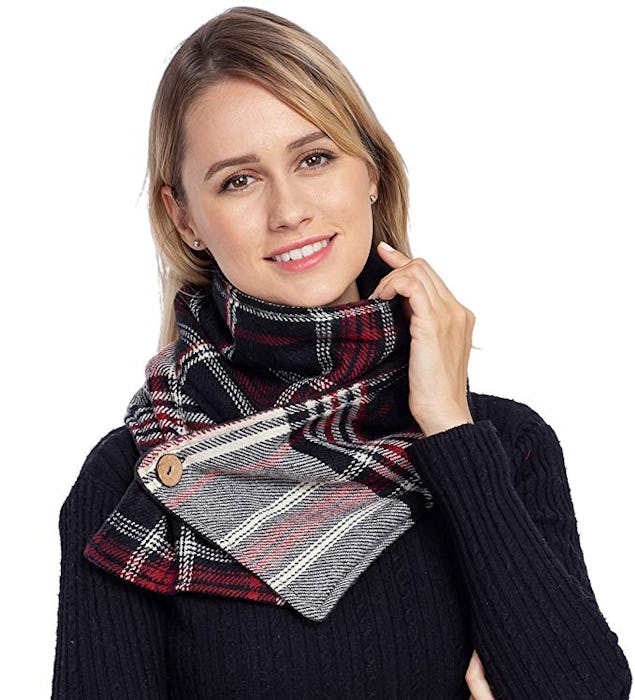 Travel Scarf with Zipper Pocket Knitting Plaid Tartan Scarves 