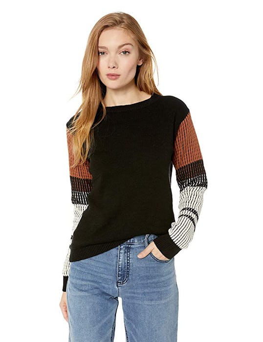 Cable Stitch Women's Contrast-Sleeve Cotton Sweater