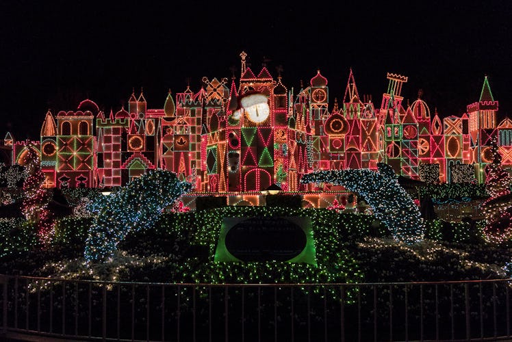 "It's A Small World" Holiday lights up with colorful Christmas lights for the holiday season.