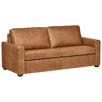 Rivet Top-Grain Leather Sofa – Andrews, Modern Classic, 82" W, Cognac