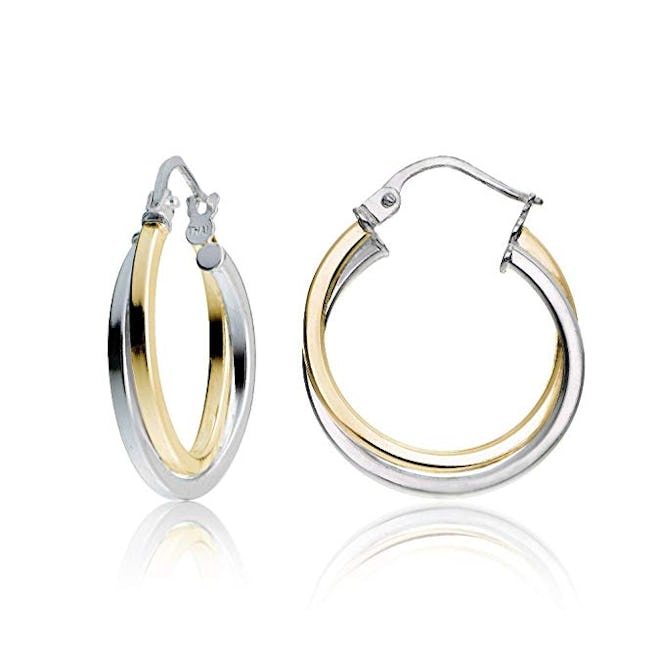 Hoops & Loops Sterling Silver Intertwining Square-Tube Polished Hoop Earrings