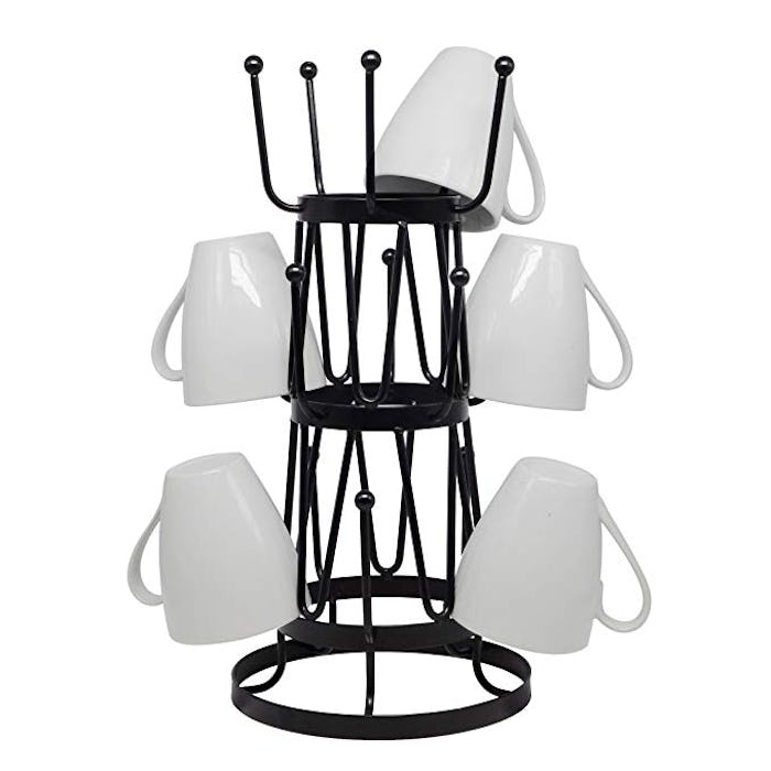 Stylish Steel Mug Tree Holder Organizer Rack Stand (Black)