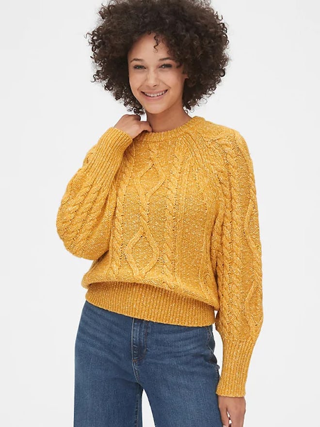 Marled Cable-Knit Crewneck Sweater