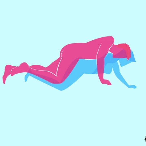 A drawn image of a couple in modified doggy position. 