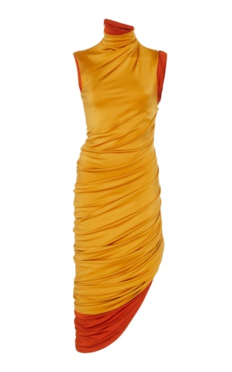 Ruched Asymmetric Stretch Jersey Dress