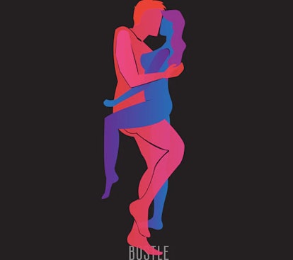 A drawn image of a couple in a face to face sex position. 