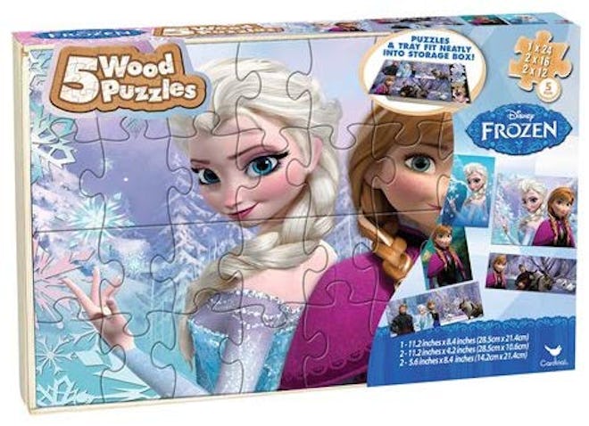 Frozen Disney 5 Wood Puzzles in Wooden Storage Box