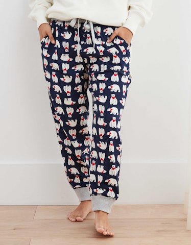 Aerie Flannel Pajama Joggers in "True Rinse"