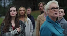 Still image featuring Jamie Lee Curtis from the trailer for Rian Johnson's 'Knives Out'.