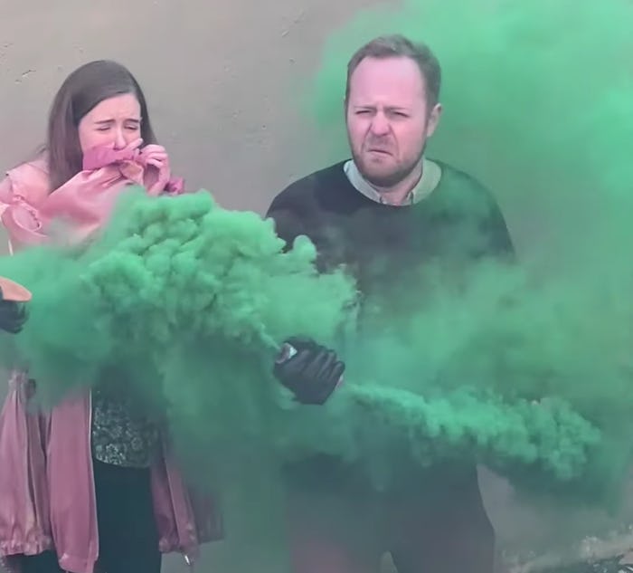 A gender reveal prank pokes fun at the "cultural obsession" of gender reveal parties. 