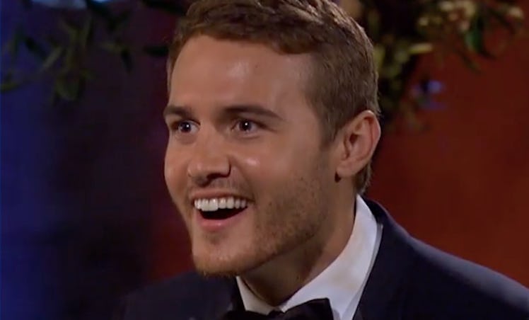 Bachelor Peter Weber reacting to Hannah Brown showing up during his season