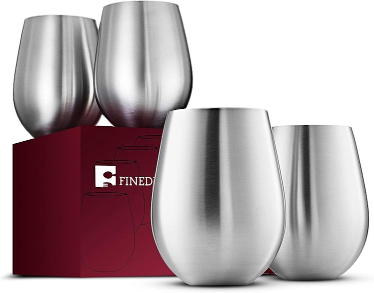 FineDine Stainless Steel Wine Glasses (Set of 4)