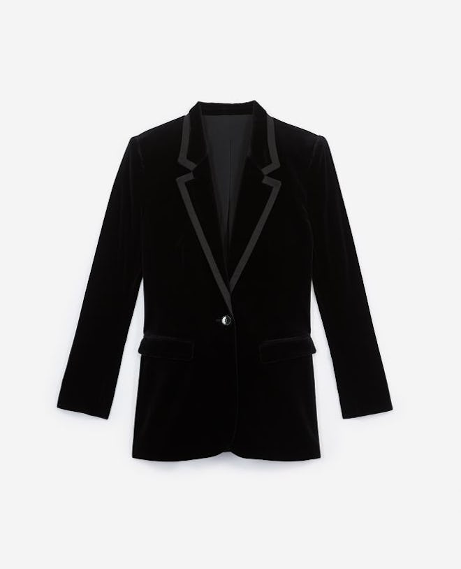 Stretchy Black Velvet Jacket W/Notched Lapels 