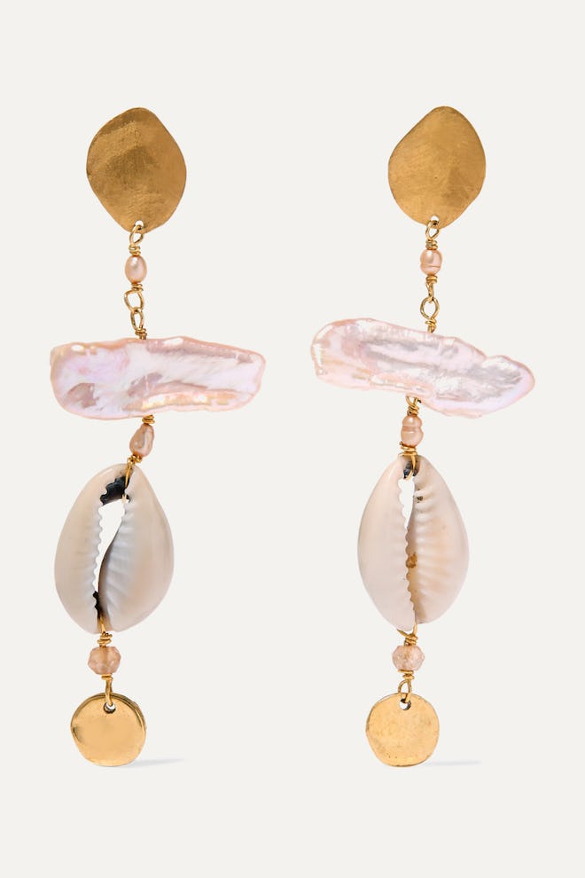 Pearl, Shell, and Citrine Earrings