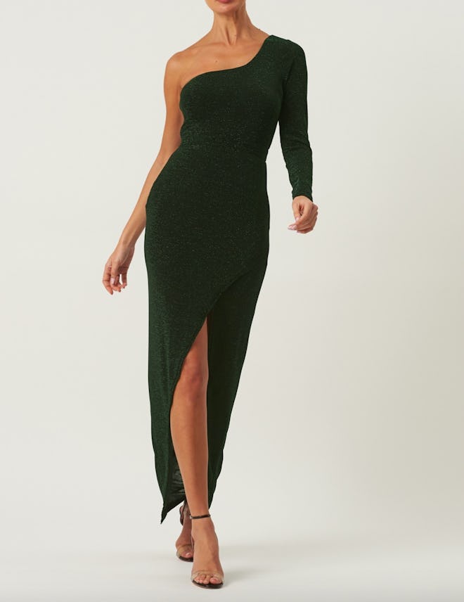 Emerald Green One Shoulder Maxi Dress