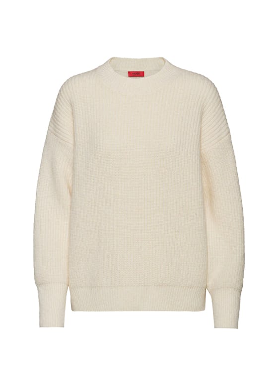 Dropped-shoulder sweater with dipped back hem