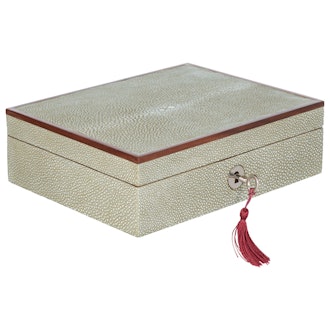Small Faux Shagreen Lockable Jewelry Box - Taupe