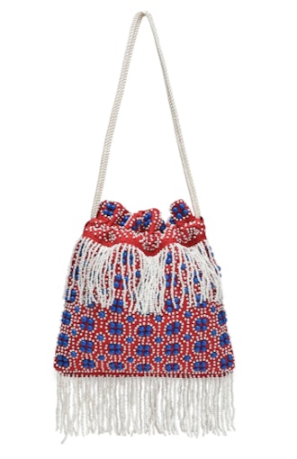 Lance beaded fringed canvas shoulder bag