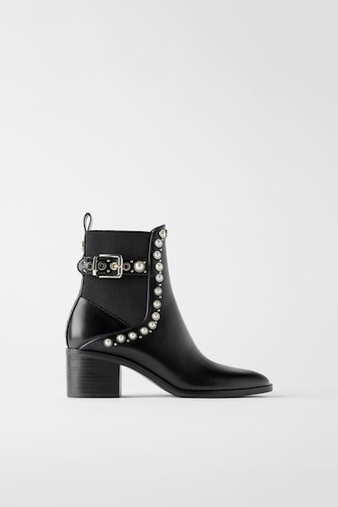 Pearl And Stud Mid-Heel Ankle Boot