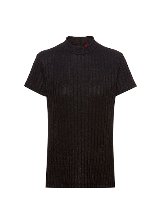 Slim-fit T-shirt in metalized yarn with mock neck