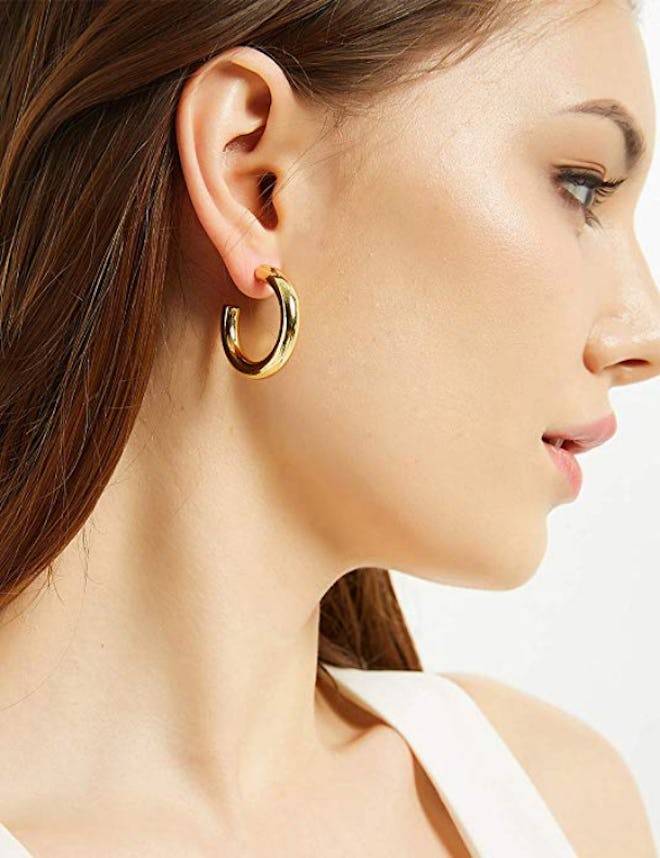 EARLLER 14K Gold-Plated Thick Gold Hoop Earrings