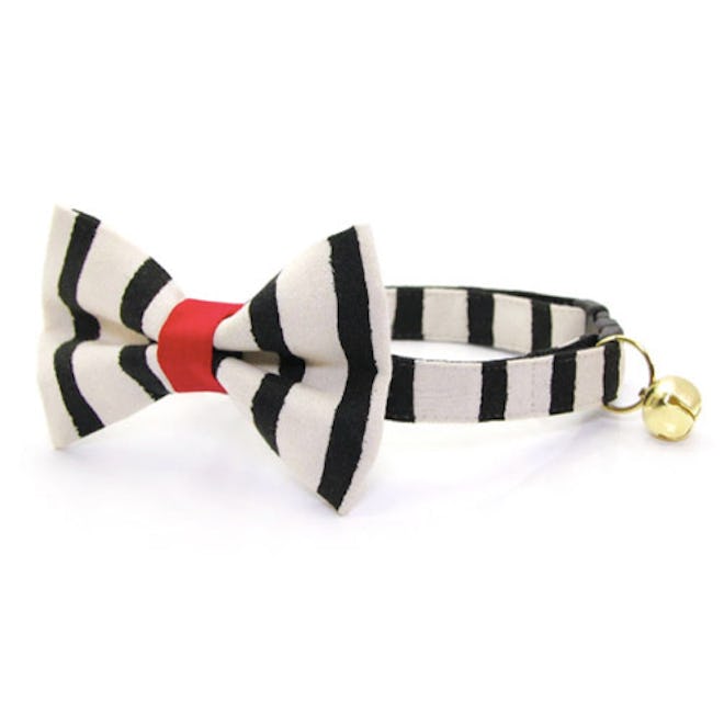 "Cheshire" - Rifle Paper Co® Striped Black Cat Collar + Matching Bow Tie