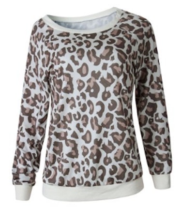 Nlife Leopard Print Round Neck Long Sleeves Pullover Sweatshirt